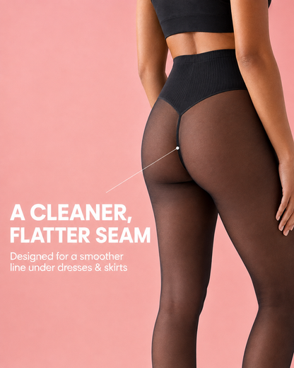 Close-up of MyFleecy sheer-look winter tights with fleece lining