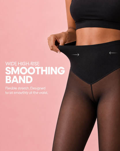 Wide high-rise smoothing waistband on MyFleecy fleece lined tights